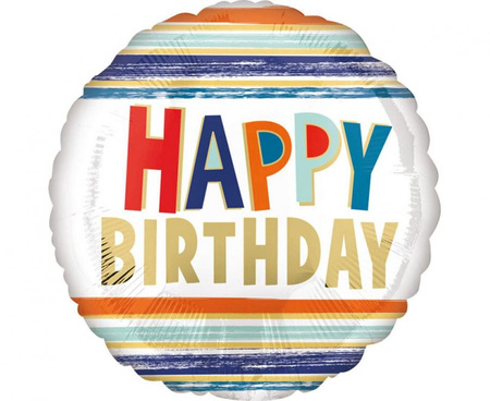#BFK Balon foliowy 18" CIR "Happy Birthday" paski, zapakowany