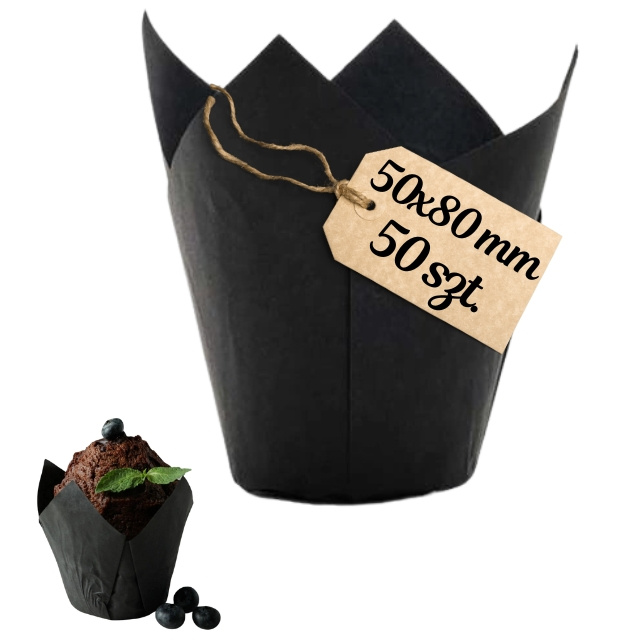 Papilotki tulipan czarne do muffinek – aranżacja z wypiekami