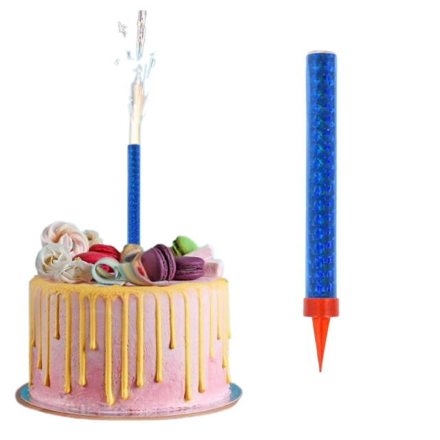 Niebieska fontanna tortowa holograficzna – zbliżenie na połyskującą, holograficzną powierzchnię dekoracji