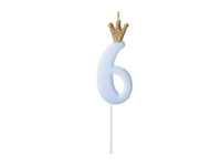 Świeczka urodzinowa Cyferka 6, jasny niebieski, 9.5cm Party Deco