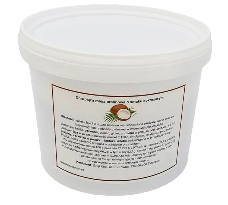 Pralina kokosowa z herbatnikami croquant 0,5 kg Grejt Kejk – opakowanie produktu