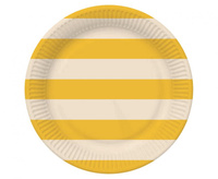 #ZTA_GD Talerzyki pap. Paski (żółty-beżowy) 18 cm, 6 szt.