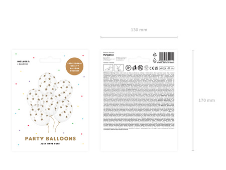 Balony 30cm, Gwiazdki, Crystal Clear (1 op. / 6 szt.)