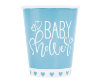 #ZKU Kubeczki papierowe Baby Shower, niebieskie serca, 266 ml, 8szt.(sup label)