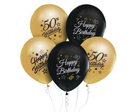 #BL Balony Beauty&Charm 12 cali z nadrukiem 50, złote i czarne, 5 szt.