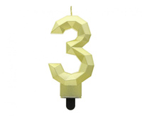#SC21 Świeczka cyferka 3 - Diament, metalik złoty, 7.6 cm