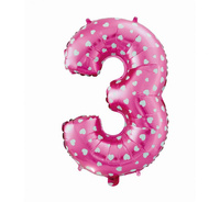 #BFC Balon foliowy "Cyfra 3", różowa w serca, 61 cm KK