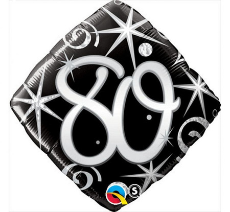 #BFK Balon foliowy 18" QL SHP "80, czarny serpentyny i gwiazdki" KK