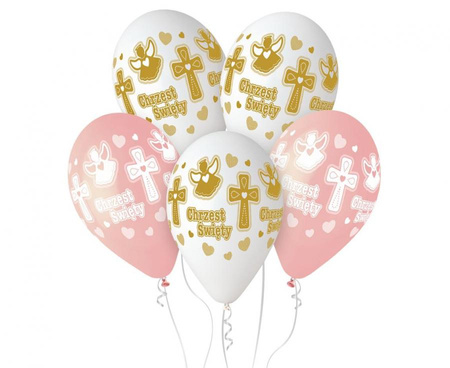 #BL Balony Premium Hel Chrzest dziewczynki, 13 cali/ 5 szt.