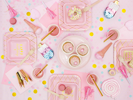 Balony 30cm, happy birthday, P. Baby Pink (1 op. / 50 szt.)
