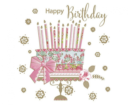#ZSE Serwetki papierowe Happy B'day Cake on Gold Stand, 33 x 33 cm,  20 szt.