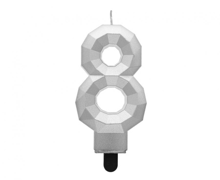 #SC17 Świeczka cyferka 8 - Diament, metalik srebrny, 7.6 cm
