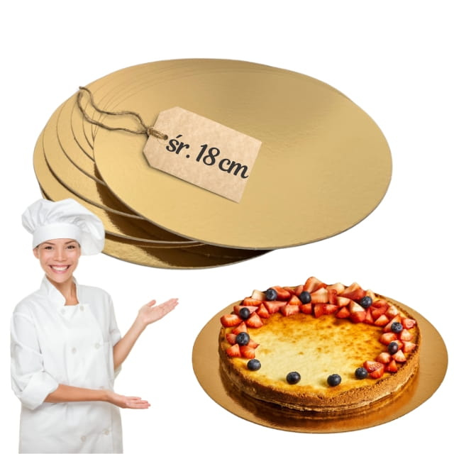 Cienki podkład pod ciasto złoty o średnicy 18 cm - widok z góry