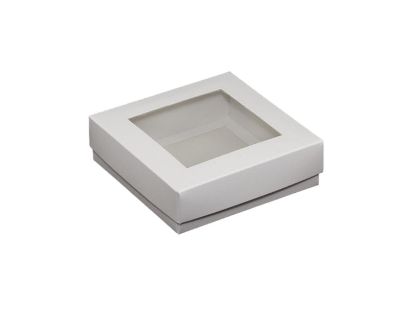 Pudełko na pierniki 11,5x11,5x3,5 cm – widok od góry z okienkiem foliowym