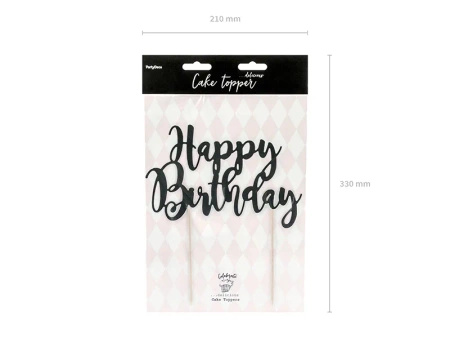 Topper na tort Happy Birthday, czarny, 22,5cm Party Deco