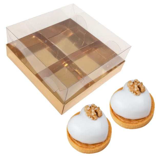 Złote pudełko na 4 monoporcje z przezroczystym wieczkiem