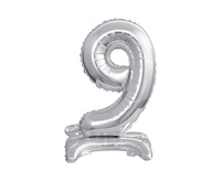 #BFC8 Balon foliowy B&C Cyfra stojąca 9, srebrna, 38 cm KK