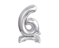 #BFC8 Balon foliowy B&C Cyfra stojąca 6, srebrna, 38 cm KK