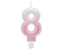 #SC12 Świeczka cyferka 8, ombre, perłowa biało-różowa, 7 cm KK