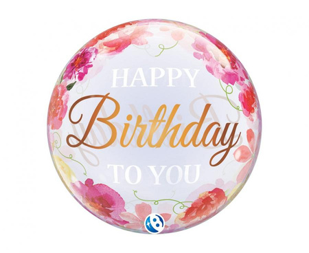 #BFK Balon Takara BUBBLE BALLOON Birthday To You Pink Peonies, 22"