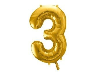 Balon foliowy Cyfra ''3'', 86cm, złoty Party Deco