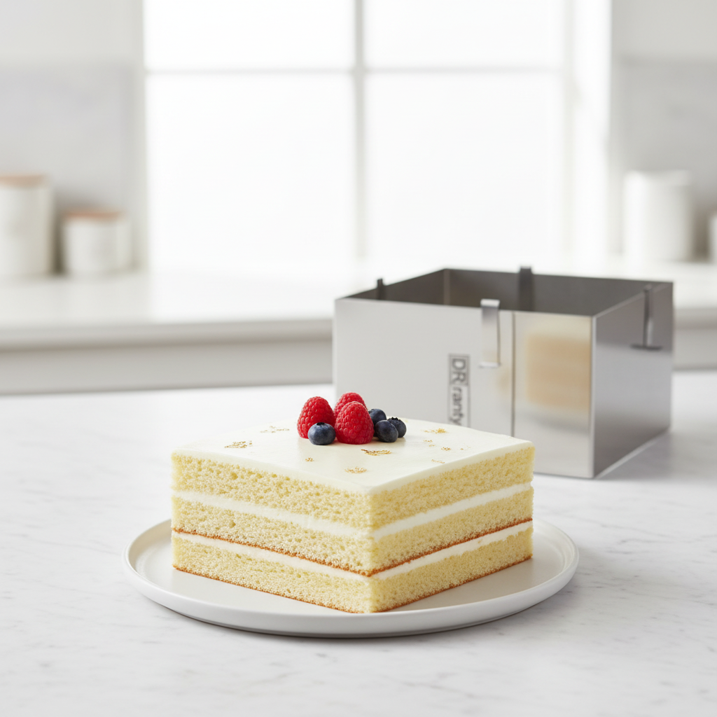 Rant kwadratowy DR Ranty 20x20 cm z zamkniętymi spinkami na tle gotowego ciasta