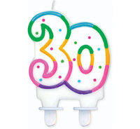#SC29 Świeczka cyferka z kropeczkami "30", 8 cm KK