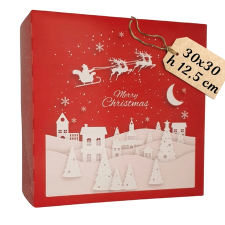 Czerwone pudełko na ciasto 30x30x12,5 cm RENIFER