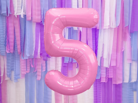 Balon foliowy Cyfra ''5'', 86cm, różowy Party Deco