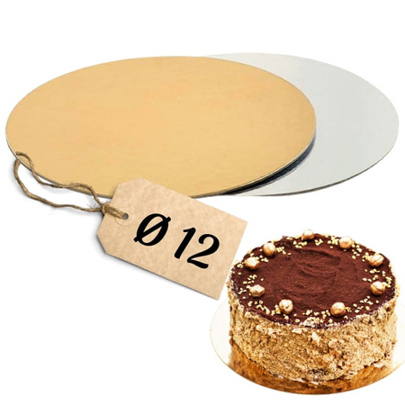 Dwustronny podkład pod ciasto ŚR. 12 cm 10 szt. ZŁOTO - SREBRNY