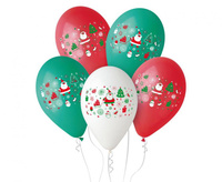 #BL Balony Premium "Mikołaj", czerwone, zielone i białe, 12" / 5 szt. KK