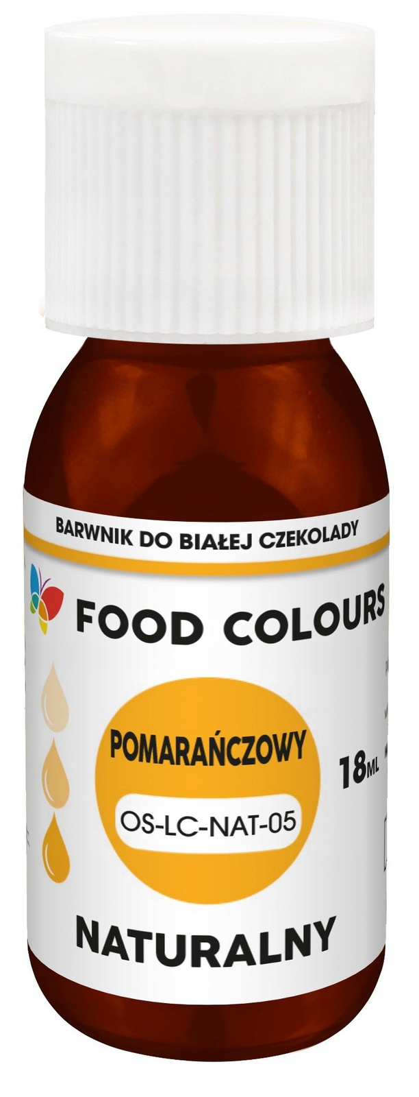 Naturalny barwnik w płynie do mas tłustych i czekolady pomarańczowy 18 ml Food Colours - opakowanie