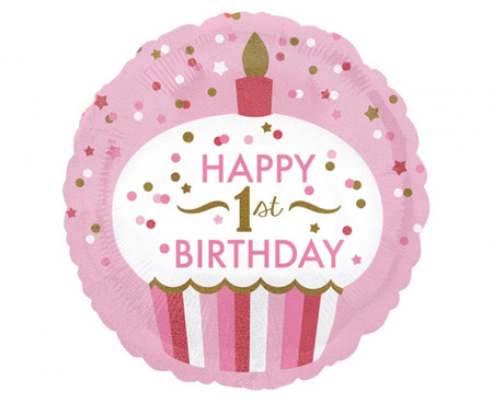 #BFK Balon foliowy 18'' CIR - "1st Birthday Cupcake Girl", zapakowany
