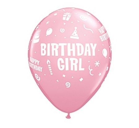 #BL Balon QL 11" z nadr. "Birthday Girl", pastel różowy / 6 szt. KK