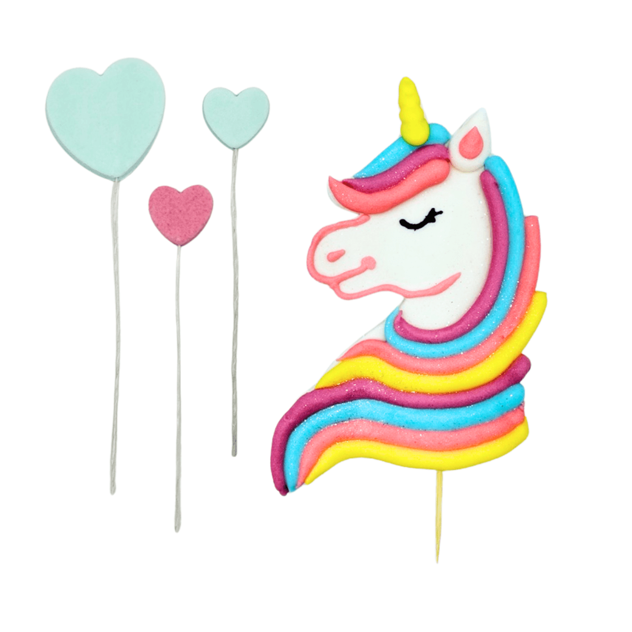 Szczegóły cukrowych figurek na tort - jednorożec i tęcza