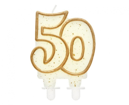 #SC2 Świeczka B&C cyferka "50", złoty kontur, 9 cm