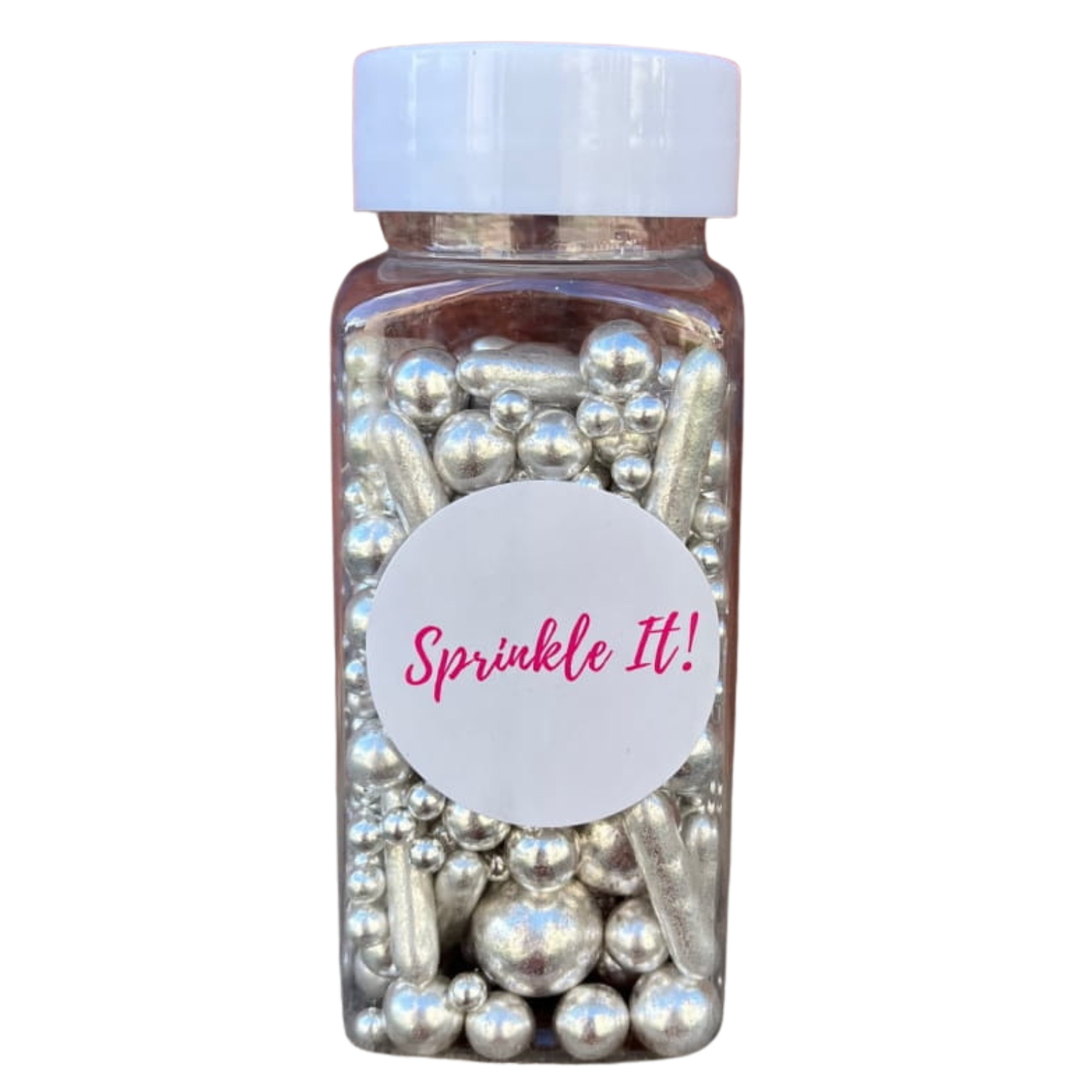 Zbliżenie na srebrną posypkę cukrową Lovely Silver 100 g Sprinkle It!