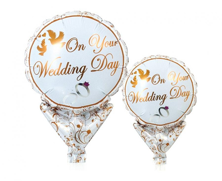#BFK Balon Ibrex, na patyczek, okrągły 5", Wedding Doves&Rings, 10 szt.