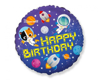 #BFK Balon foliowy 18" FX - Happy Birthday - Kosmos, niepakowany