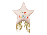Balon foliowy Gwiazda z frędzlami Happy Birthday, 72x72 cm, mix