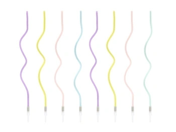 Świeczki urodzinowe zakręcone, mix, 14cm (1 op. / 8 szt.)