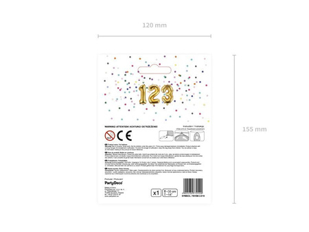 Balon foliowy Cyfra ''3'', 35cm, złoty Party Deco