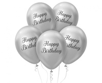 #BL Balony Beauty&Charm Happy Birthday, platynowe srebrne, 12"/ 5 szt.
