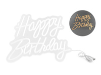 Neon LED - Happy Birthday, biały,  40 x 29.5 cm