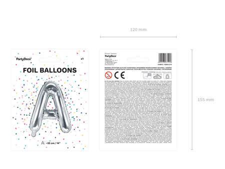 Balon foliowy Litera ''A'', 35cm, srebrny