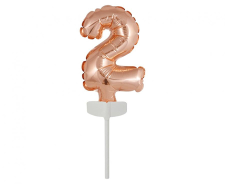 #BFC3 Balon foliowy B&C 13 cm na patyczku "Cyfra 2", różowo-złota