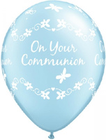 #BL Balon QL 11" z nadr. "On Your Communion", metalik j. niebieski / 25 szt. KK