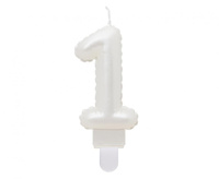 #SC6 Świeczka B&C cyferka 1, perłowa biała, 7 cm KK