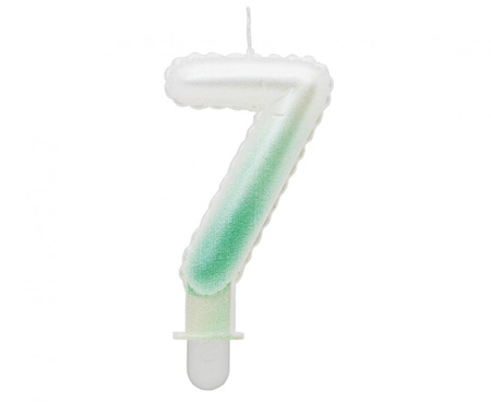 #SC20 Świeczka cyferka 7, ombre, perłowa biało-zielona, 7 cm KK