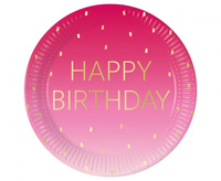 #ZTA Talerzyki papierowe Pink Happy Birthday, Decorata, FSC, 23 cm, 8 szt.